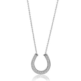 Sterling Silver Cubic Zirconia CZ Accent Horseshoe Pendant Necklace - Ideal Gift For Mother, For Her, Birthday, Anniversary, Bridal, Wedding, Engagement