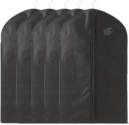 UQueen UQ6004 5 pcs Thicken 50 " Simple Pure Color Non-woven Dustproof Moistureproof Mildewproof Wardrobe Clothes Storage Garment Bags Cover for Suits with Visual Window (Large Size, Black)