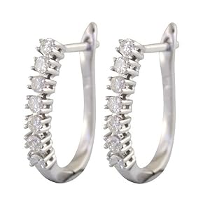 0.90 CT Diamond Hoop Earrings 14k White Gold