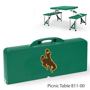 Wyoming Cowboys Portable Folding Table with 4 Bench Seats - Black w Digital Print by 