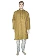 Bollywood Style Mens Clothing Spicy Mustard Plaid Print Neck Line Embroiderey Cotton Kurta Pajama L Chest 46 Inch