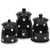 Terramoto Ceramic Polka Dots Canister Set, Black, 3-Piece