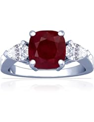 18K White Gold Cushion Cut Ruby Three Stone Ring