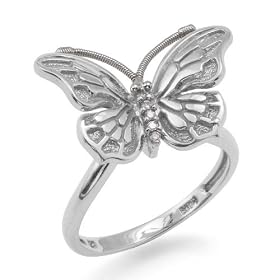 Butterfly Ring with Diamonds in 14K White Gold - Small