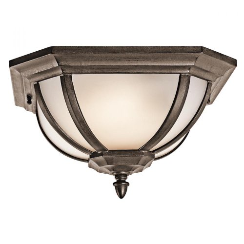 Kichler Lighting 9848BST Gadsden 2-Light Exterior Flush Mount, Brown Stone Finish with Satin Etched Glass On Sale