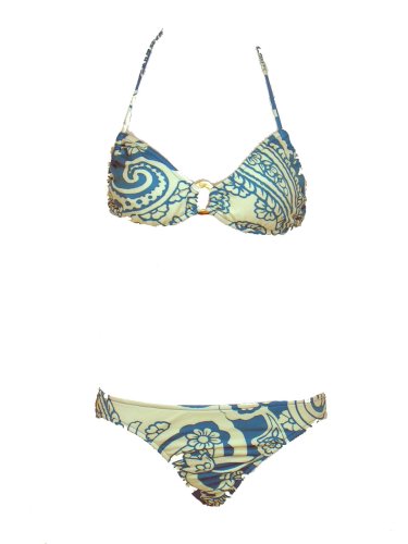 Radio Fiji Blue Triangle Bikini w/Retro Floral Design