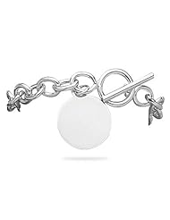 Sterling Silver 17 Inch Toggle Necklace with Round Tag on Ring
