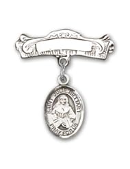 Sterling Silver Baby Badge with St. Julie Billiart Charm and Arched Polished Badge Pin