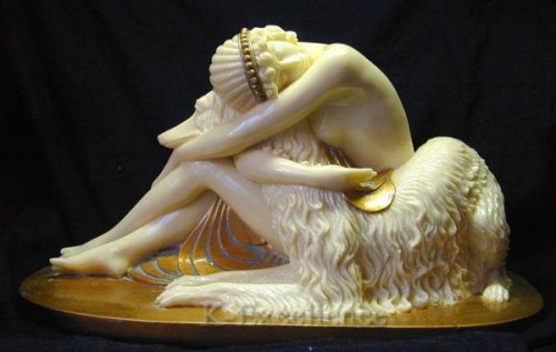 Art Deco LADY WITH BORZOI Gilt Statue Sculpture