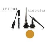 Micabella Mineral Make Up Dazzling Eyes Black Mascara & Gold Liquid Eyeliner for Dramatic Unforgettable Eyes