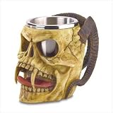Gothic Skull Tankard Horns Mug Steel Cup Fangs Goblet