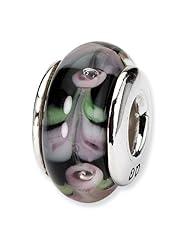 Sterling Silver s Pink/black Hand-blown Glass Bead by Reflection Beads, Best Quality Free Gift Box Satisfaction Guaranteed