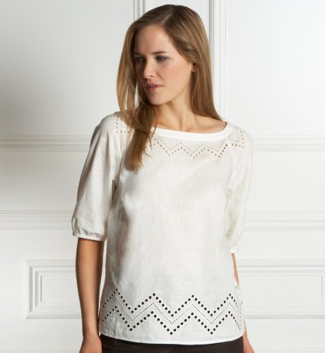 Autograph Linen Blend Broderie Detail Top