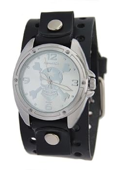Nemesis Men's Skull Watch With Tattoo Leather Cuff Band #HSK906S