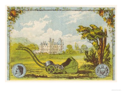 Lawnmower in the Foreground with a Stately Home in the Background Giclee Poster Print, 18x24 Lawnmower in the Foreground with a Stately Home in the Background Giclee Poster Print, 18x24