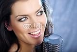IMAGE OF Wallmonkeys Peel and Stick Wall Decals - Music Star.sexy Woman Singing in Retro Mic - 48
