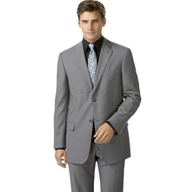 BCBG Suit, Two Button Light Grey Solid Wool Slim Fit