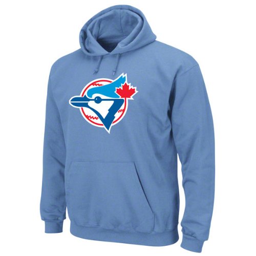 MLB Men's Toronto Blue Jays Cooperstown Felt Tek Patch Long Sleeve Hooded Fleece Pullover (Coastal Blue, Medium)