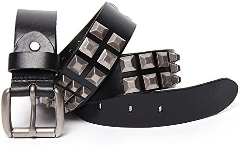 Punk Style Belt,Premium Leather Two Row Rivet Pin Buckle Belt