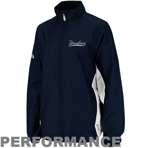 Majestic New York Yankees Ladies Navy Blue-White Cool Base Gamer Full Zip Performance Jacket (Large)