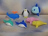 Authentic Iwako Erasers Marine Mammals Ocean Sea Life Animals Seal Whale Sun Fish Blue Green Dolphins Penguin - Cake Doll House Decorations