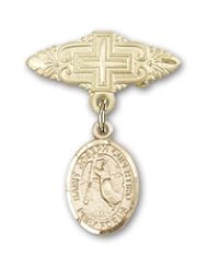 14K Gold Baby Badge with St. Joseph of Cupertino Charm and Badge Pin with Cross
