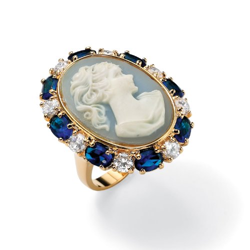 14k Gold-Plated Cameo DiamonUltra™ Cubic Zirconia and Blue Glass Ring