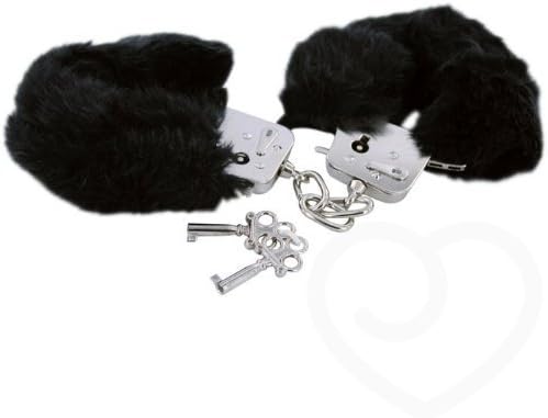Metal furry black handcuffs fancy dress bondage hen night costume by Uk clubwear