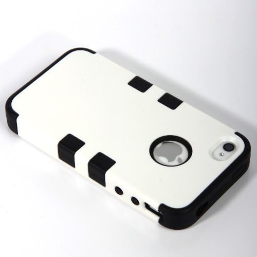 Angelseller XKM Silicone Core With a Hard Hybrid Rubberized Shell TUFF Case for iPhone 4 4g 4s White/Black