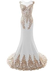 Scoop Neck Polyester/Satin Applique Lace-Up Mermaid Evening Dress/Prom Dress  with a Brush/Sweep Train 