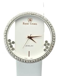 Royal Crown 6110 Womens Jewelry Waterproof Watch Round Dial White Leather Strap Watch