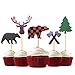 30-Pack Lumberjack Cupcake Toppers, Buffalo Plaid Baby Bear Tree Cupcake Topper for Campfire Lumberjack Party Supplies Baby Shower Dcoration.