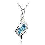 Blue Crystal Pendant, Elegant & Fashionable Women Necklace, 18K White Gold Plated, Free 18″ Chain – SUPER NICE