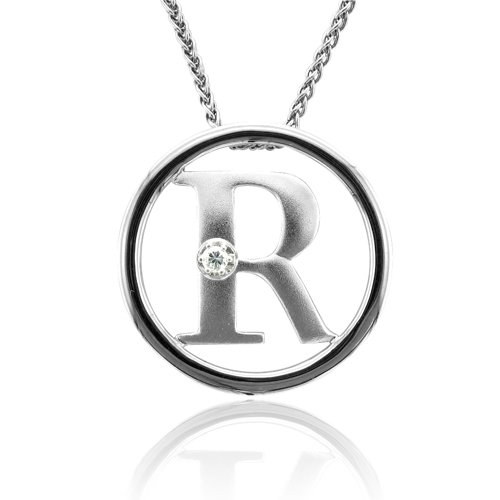Sterling Silver Alphabet Initial Letter R Diamond Pendant Necklace (HI, SI3-I1, 0.05 carat) - All 26 Letters Available