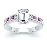 1.25 CT EMERALD DIAMOND W ROUND PINK SAPPHIRE RING 18K