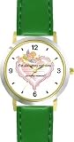 41Xfw75mtrL. SL160  Cupid and Pink Heart   Our Love Grows   Love & Friendship Theme   WATCHBUDDY® DELUXE TWO TONE THEME WATCH   Arabic Numbers   Green Leather Strap Womens Size Small