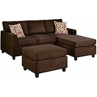 Bobkona Manhattan Reversible Microfiber 3-Piece Sectional Sofa Set, Chocolate