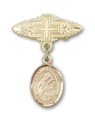 14K Gold Baby Badge with St. Aloysius Gonzaga Charm and Badge Pin with Cross