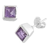 Radiant Amethyst 925 Sterling Silver Square Stud Earrings