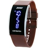 Water Resistant LED Digital Display Alloy Case Silicone Band Arced Dial Sport Electronic Wrist Watch