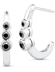 0.53 Cts Black Diamond Three Stone Earrings in 14K White Gold
