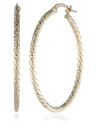 Italian 10k Yellow Gold 3mm Tube Diamond Cut Hoop Earrings