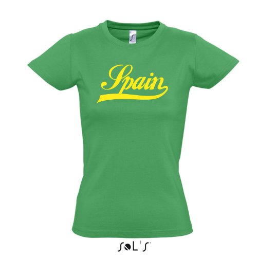Damen T-Shirt – Spanien Oldschool Spain LÄNDERSHIRT EM / WM FAN Trikot S-XXL , Kelly green – gelb , L