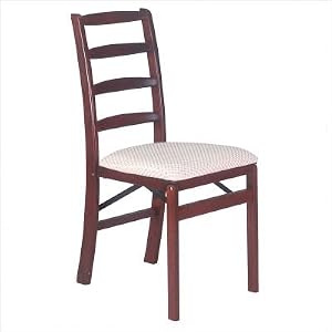 Shaker Ladderback Wood Folding Chair with Upholstered Seat in Cherry (Set of 2) by