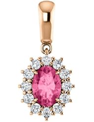 10K Rose Gold 7.00x5.00mm Oval Cut Pink Tourmaline and Diamond Pendant -- LIFETIME WARRANTY