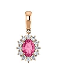 14K Rose Gold 7.00x5.00mm Oval Cut Pink Tourmaline and Diamond Pendant -- LIFETIME WARRANTY