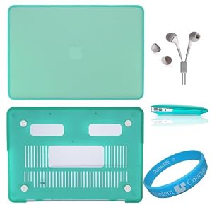 Satin Turquoise 2 Piece Durable Crystal Shield Protector Case for Apple MacBook Air MC505LL/A 11.6-Inch + White Headphones + SumacLife TM Wisdom*Courage Wristband