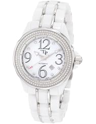 Lucien Piccard Womens 27124WH Celano Automatic Diamond Accented White Mother-Of-Pearl Dial White Ceramic Watch