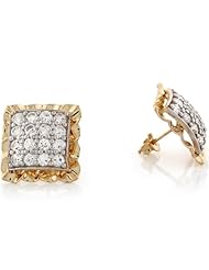 14k Yellow Real Gold White CZ Fancy Square Womens Post Earrings