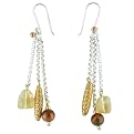 Recycled Metal Goldtone Dangle Beaded Earrings